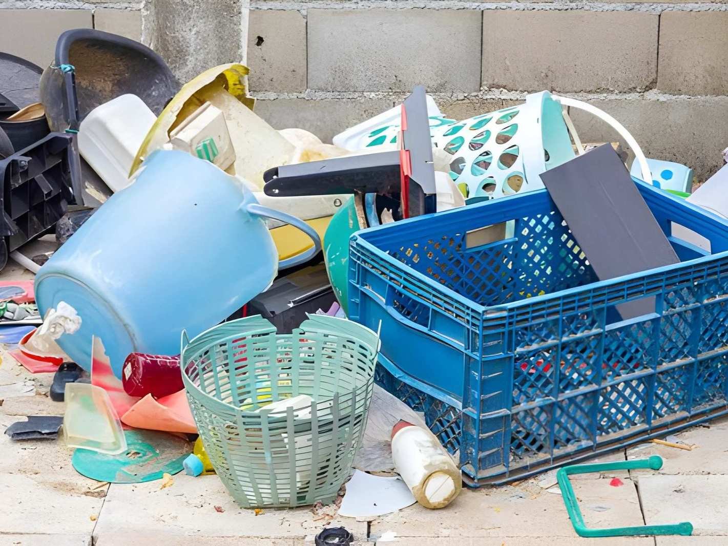 Pile of trash and debris on the ground
