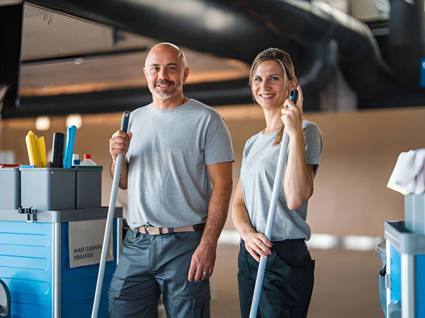 Commercial cleaning crew working in a Boston office